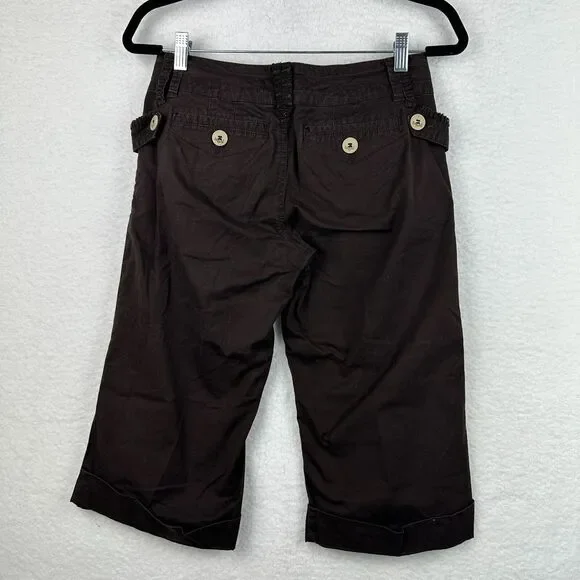 2/$30 Vintage Rewind Crop Capri Pants Size 5 Brown Y2K Sporty Coquette Low Rise - Picture 10 of 12